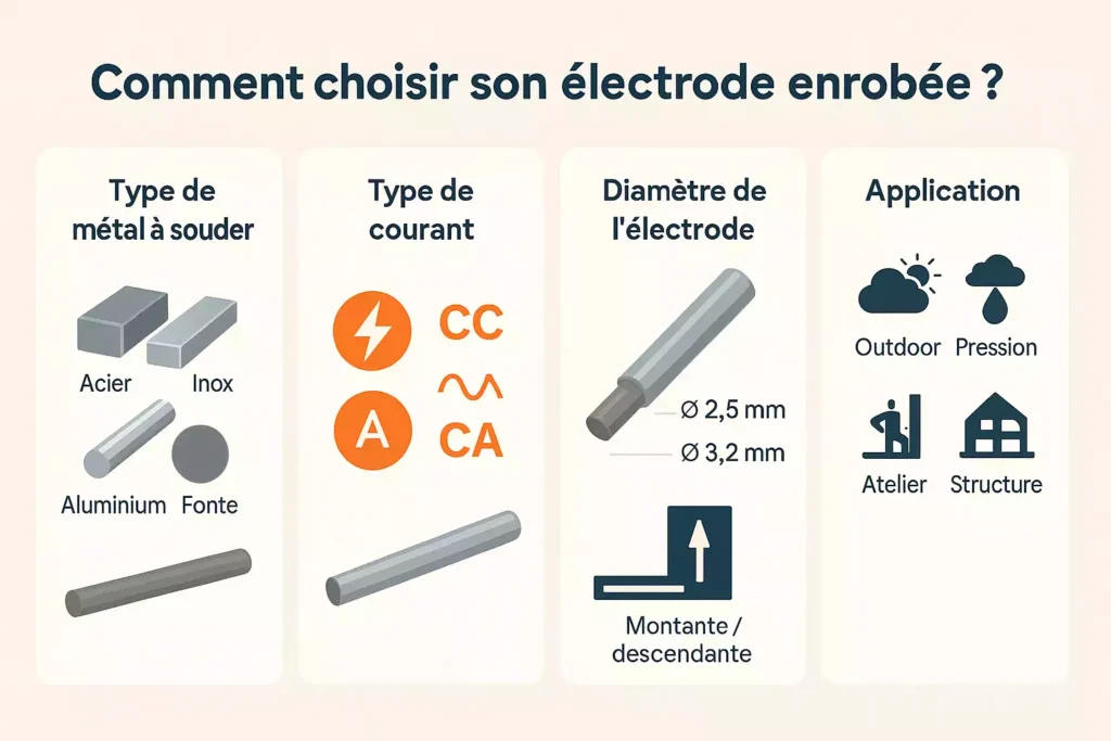 type de métal, courant, diamètre et application soudage