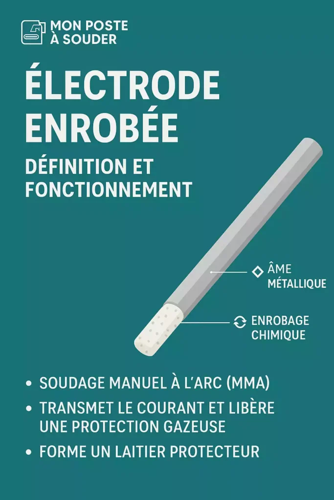 représentation d’une électrode enrobée avec âme métallique et enrobage