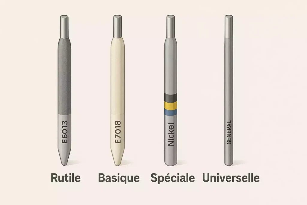 électrodes enrobées E6013, E7018, nickel et universelle