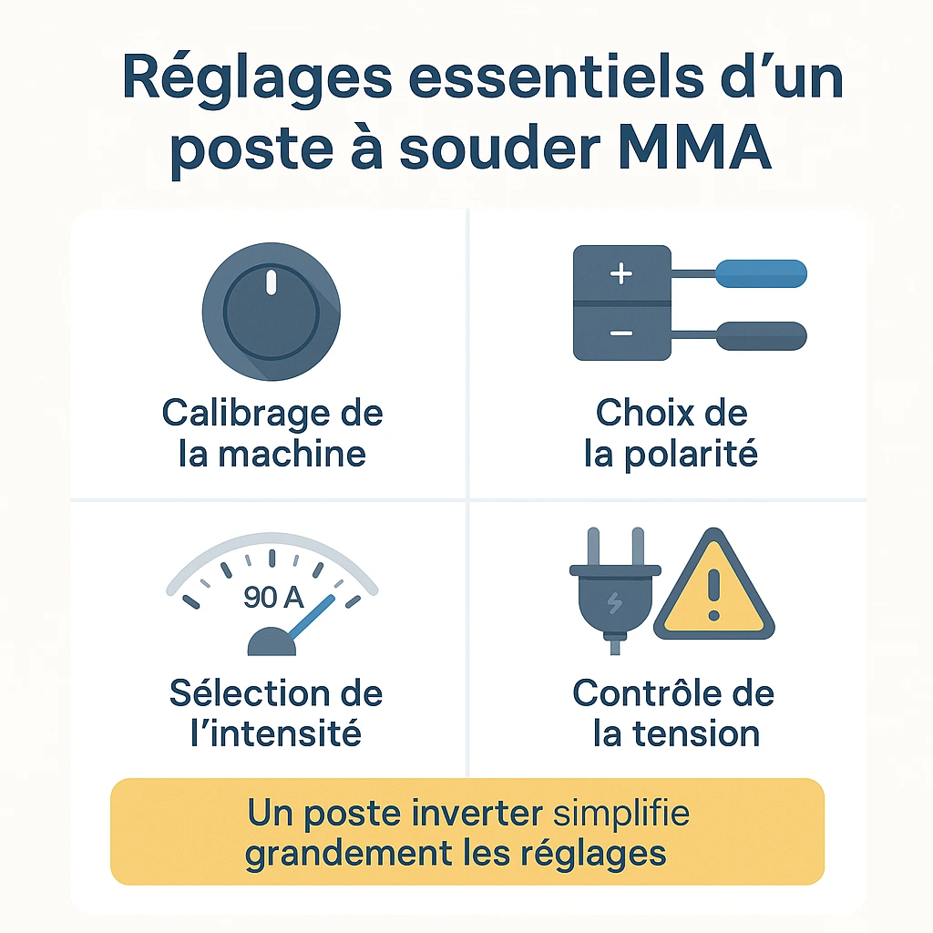 Infographie sur les réglages indispensables pour un poste à souder MMA