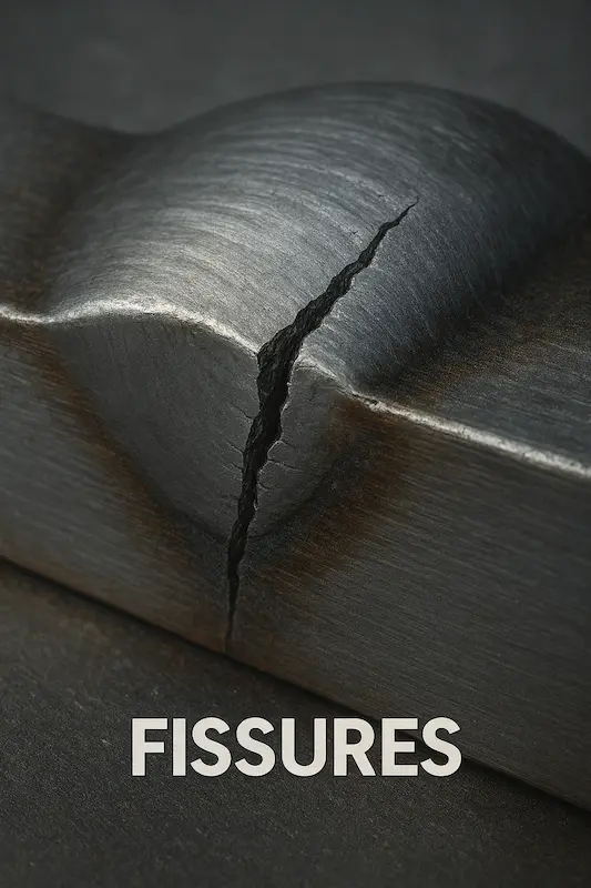 Fissure traversant un cordon de soudure sur métal