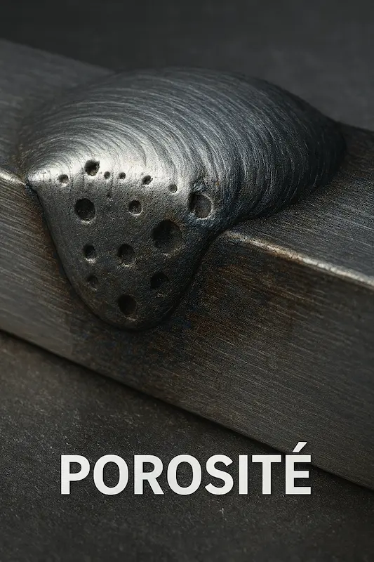 ros plan sur un cordon de soudure avec porosité visible