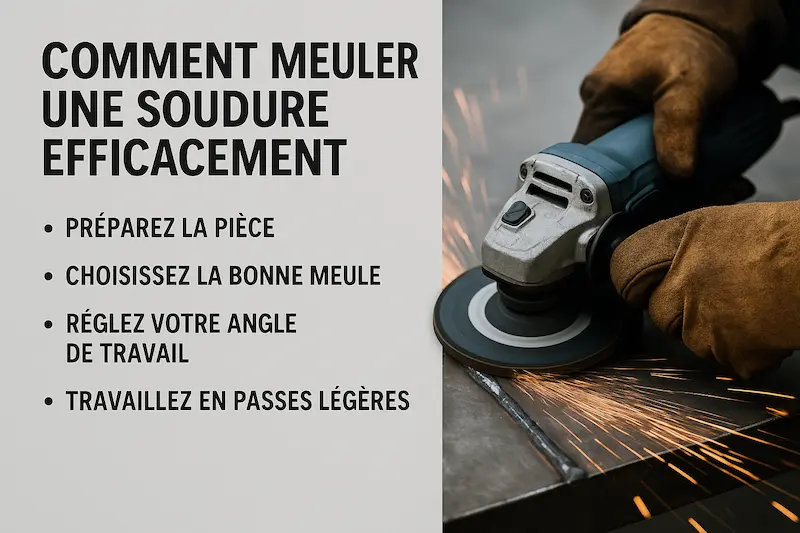 Gros plan d’un ouvrier en train de meuler une soudure avec des gants