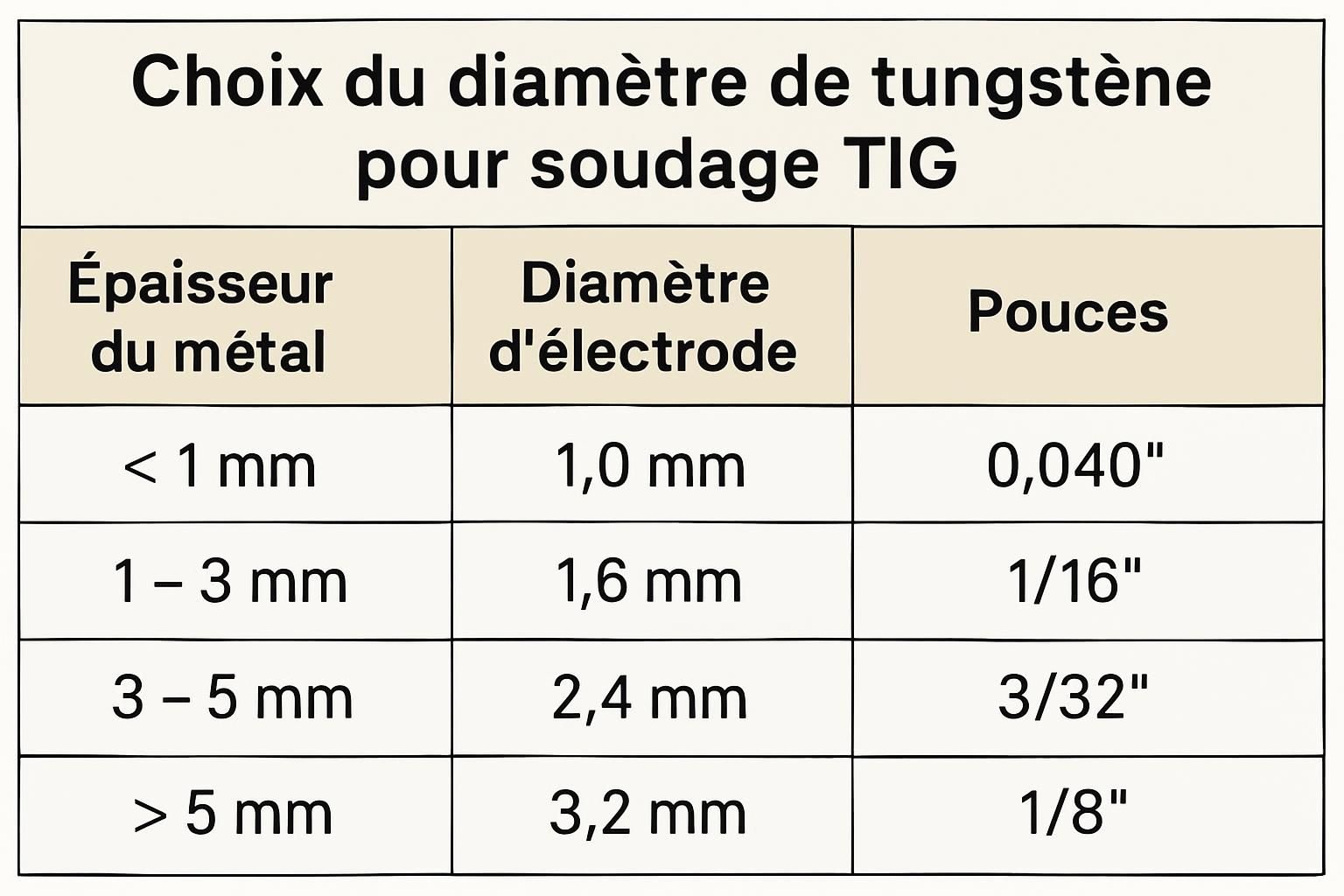 découvrez comment choisir le diamètre du tungstène pour le soudage tig en fonction de l'intensité du courant afin d'optimiser vos soudures.